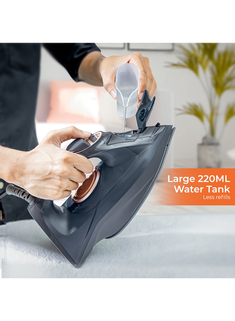 GEEPAS - Dry and Wet Steam Iron with Self-clean function, Adjustable Temperature Control, Ceramic Soleplate, Dry/ Steam/ Burst of Steam/ Vertical Steam Function 220 ml 2400 W GSI7703N Black - Image 1