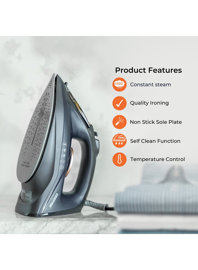 GEEPAS - Dry and Wet Steam Iron with Self-clean function, Adjustable Temperature Control, Ceramic Soleplate, Dry/ Steam/ Burst of Steam/ Vertical Steam Function 220 ml 2400 W GSI7703N Black - Image 1