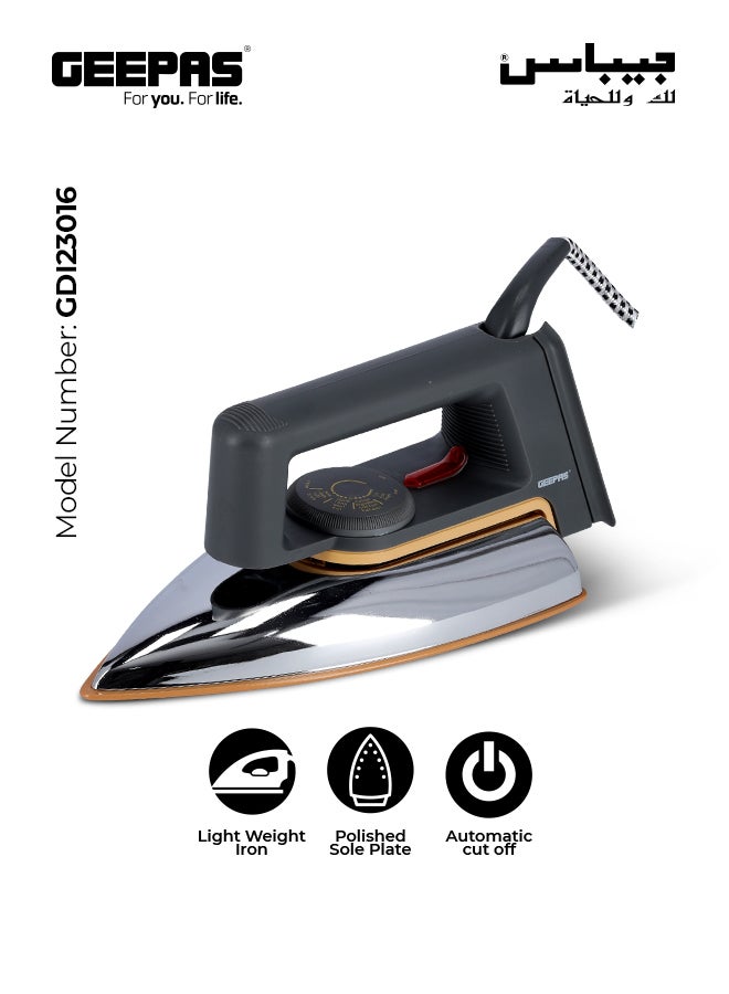 Dry Iron - Non-Stick Coating Plate & Adjustable Thermostat Control | Indicator Light | Perfect for All Types Of Clothes | 2 Years Warranty 1200 W GDI23016 Multicolour - pnsku/N46569382A/45/_/1718704654/19f743a1-c805-4ab6-a828-d7c1fac5191b