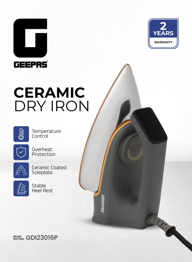 جيباس مكواة جافة - لوحة طلاء غير لاصقة وتحكم في الحرارة قابل للتعديل | ضوء المؤشر | مثالي لجميع أنواع الملابس | ضمان لمدة عامين 1200.0 وات GDI23016 رمادي 1310 W GDI23016 رمادي - Image 1