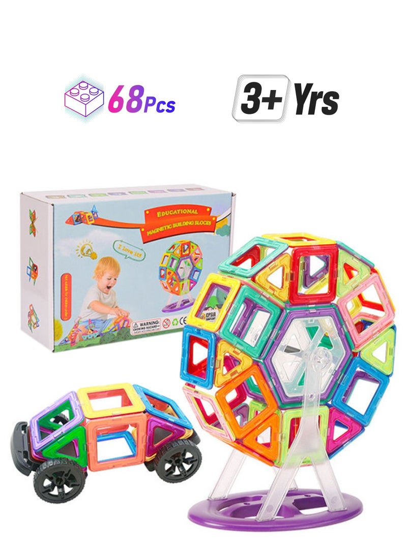 JZRtoys03 68- Piece Magnetic Building Blocks for Toddlers & Kids Set 68 3+ Years