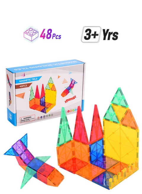 JZRtoys15 مكعبات بناء مغناطيسية مكونة من 48 قطعة لعمر 3 سنوات فما فوق JZRtoys15 48 أكبر من3 سنوات