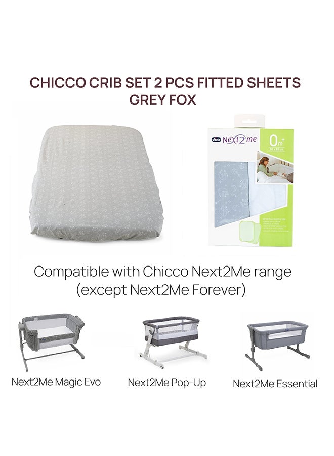 Chicco - Crib Set 2 Fitted Sheets For Next2Me Air / Magic, Grey Fox - Image 1