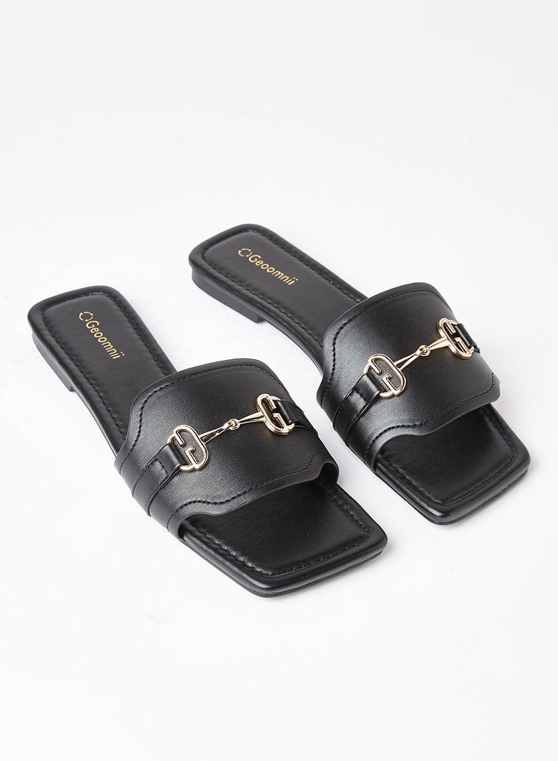 Geoomnii - Comfortable Footbed Trendy Flat Sandals Brooks Black - Image 1