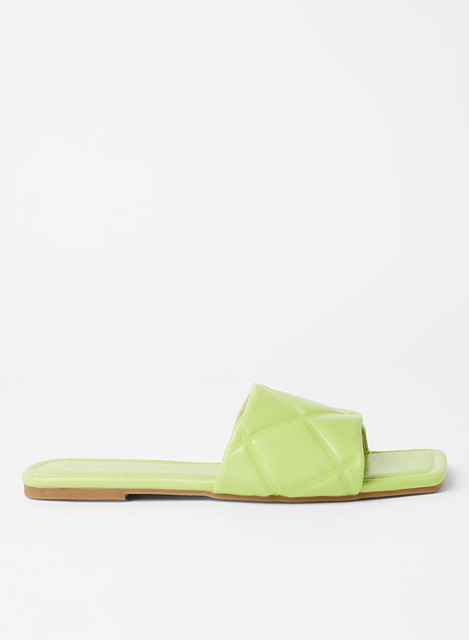 Geoomnii - Turin Quilting Effect Flat Sandals Green - Image 1