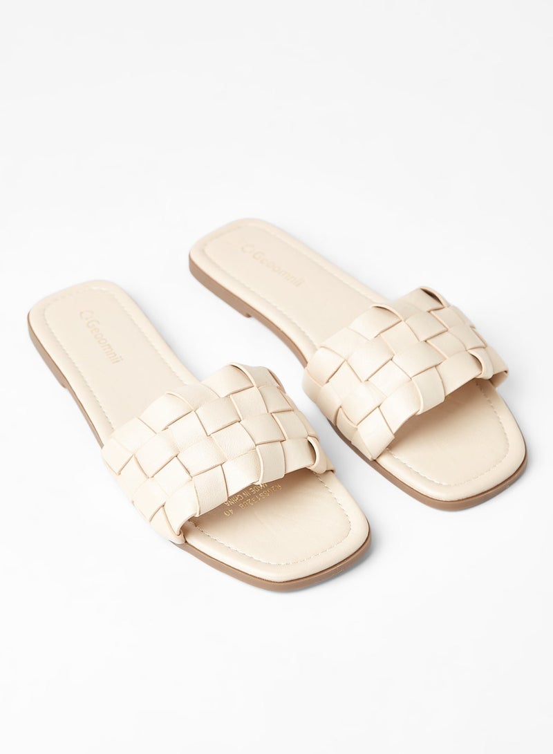 Geoomnii - Comfortable Footbed Trendy Flat Sandals Benzi Beige - Image 1