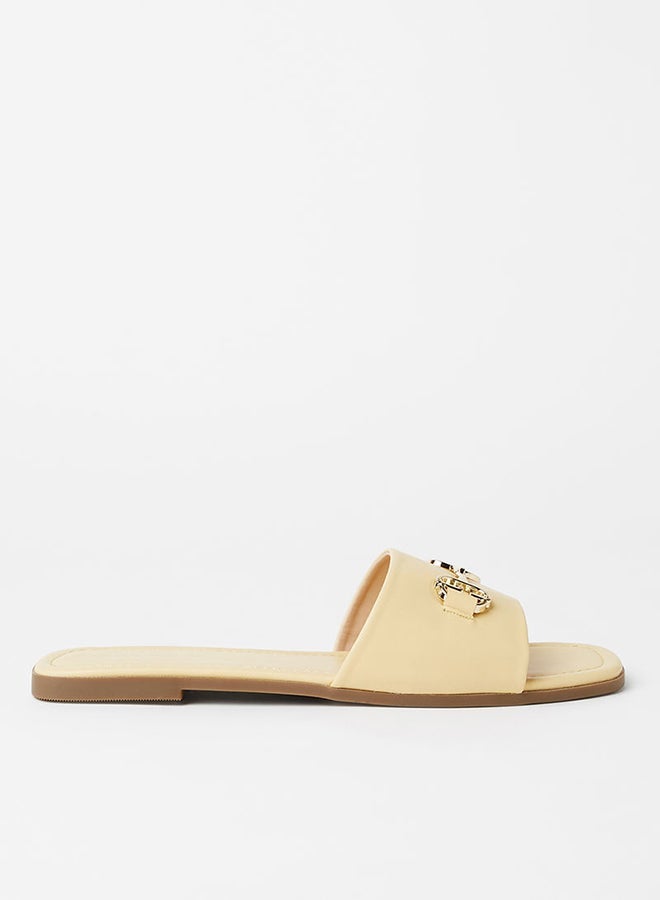 Geoomnii - Hamilton Metal Trim Flat Sandals Yellow - Image 1