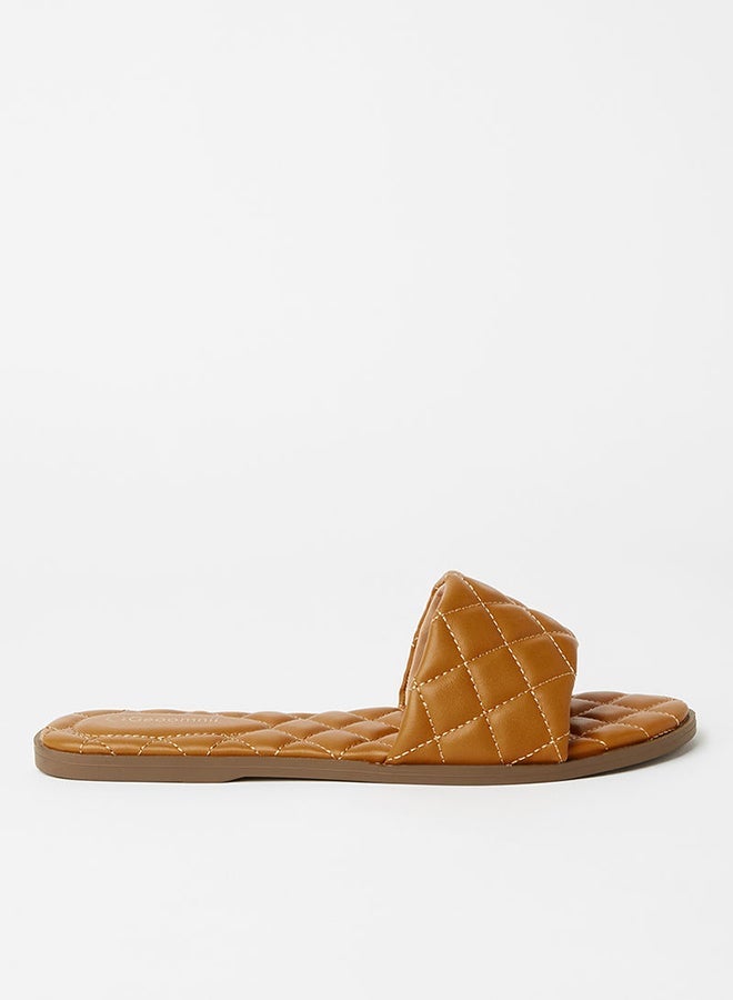 Geoomnii - Ruse Quilting Effect Flat Sandals Brown - Image 1