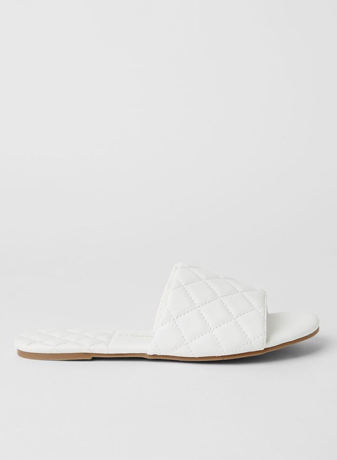 Geoomnii - Heildi Quilting Effect Flat Sandals White - Image 1