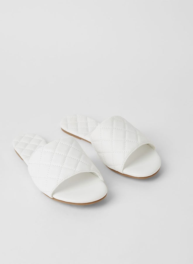 Geoomnii - Heildi Quilting Effect Flat Sandals White - Image 1