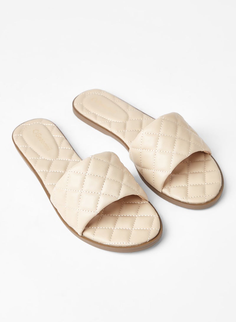 Geoomnii - Comfortable Footbed Trendy Flat Sandals Ruse Beige - Image 1