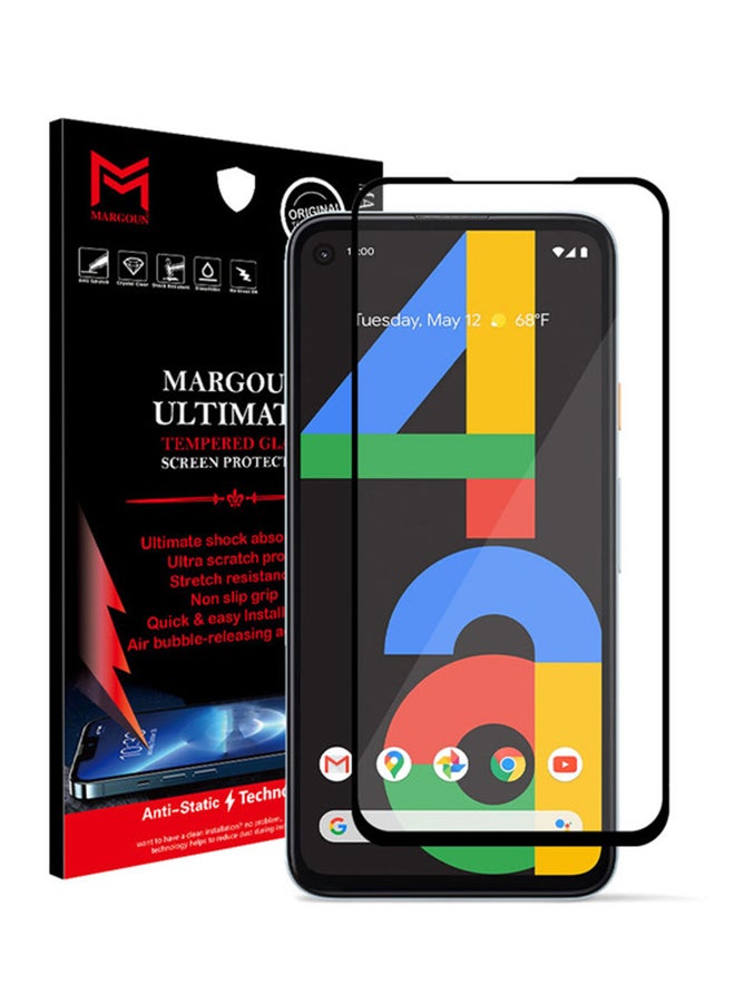 مارجون لاصقة حماية للشاشة ألتميت 3D من الزجاج المقوى لهاتف جوجل بيكسل 4A 4G (5.81 بوصة) شفاف/ أسود - Image 1