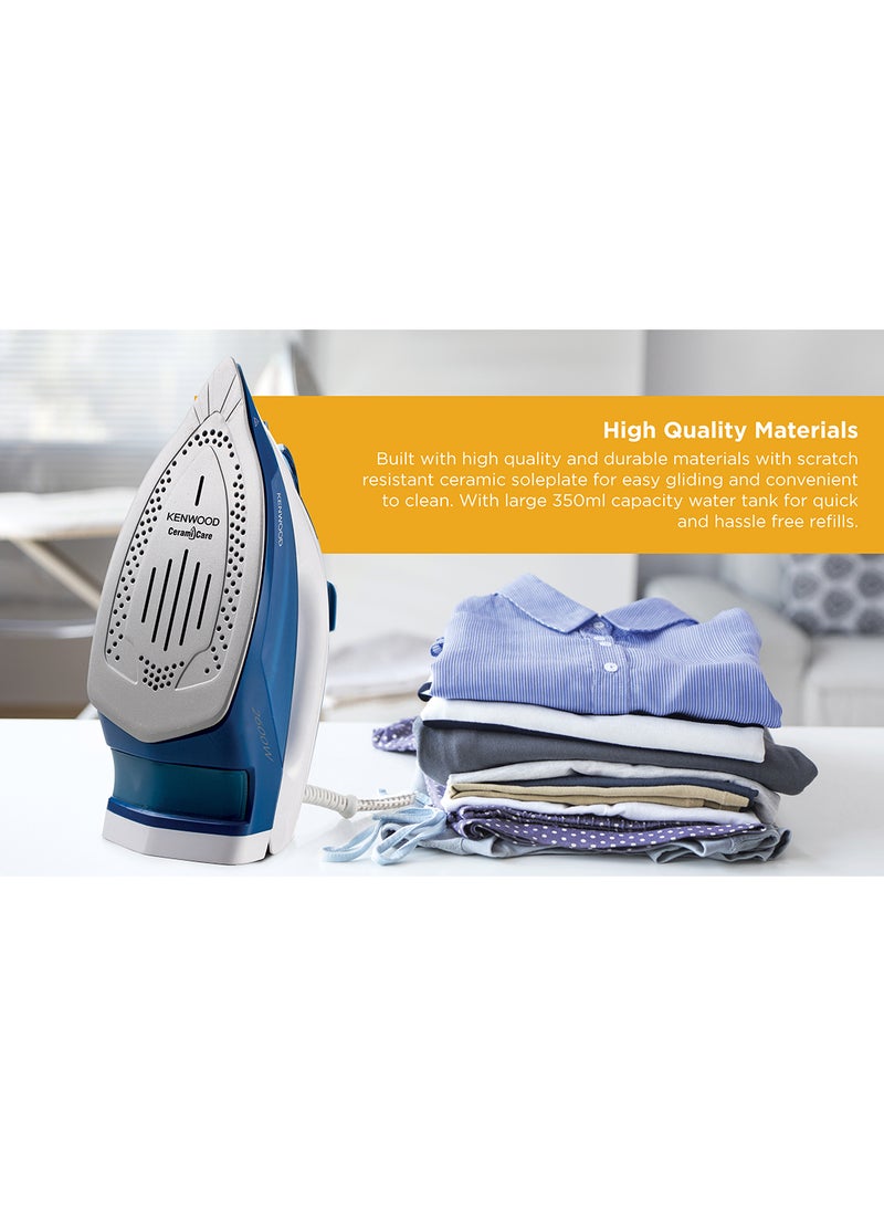 KENWOOD - Steam Iron, Ceramic Plate, Auto Shut Off, 140G Steam Shot, Anti Drip, Spray Function, 350 ml 2600 W STP75.000WB Blue - Image 1