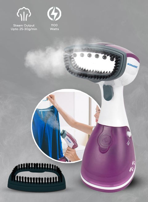 Garment Steam Iron with Water Tank Ultra Easy Wrinkle Remover Steamer Portable Travel-Friendly 16 Max Handheld 250 ml 1100 W SGS-315 Purple