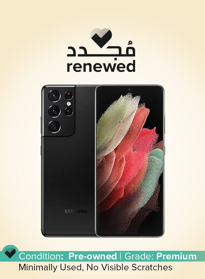 سامسونج مُجدد - هاتف جالاكسي S21 ألترا ثنائي الشريحة بذاكرة رام بسعة 128 جيجابايت وذاكرة داخلية بسعة 128 جيجابايت ويدعم تقنية 5G - إصدار الشرق الأوسط، بلون أسود فانتوم - Image 1
