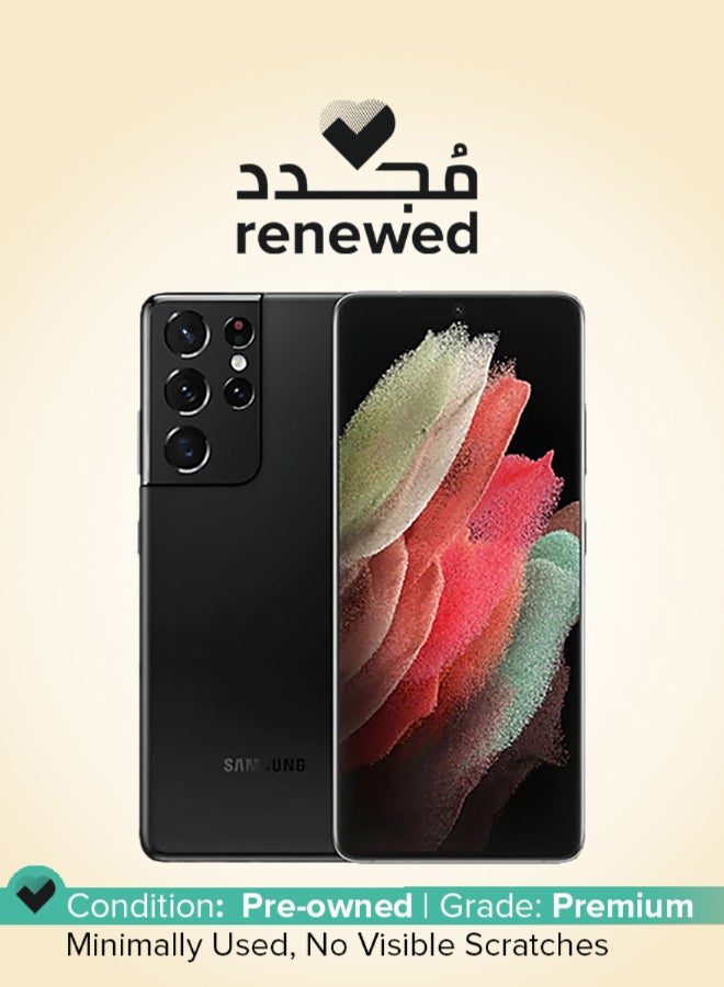 سامسونج مُجدد - هاتف جالاكسي S21 ألترا ثنائي الشريحة بذاكرة رام بسعة 128 جيجابايت وذاكرة داخلية بسعة 128 جيجابايت ويدعم تقنية 5G - إصدار الشرق الأوسط، بلون أسود فانتوم - Image 1