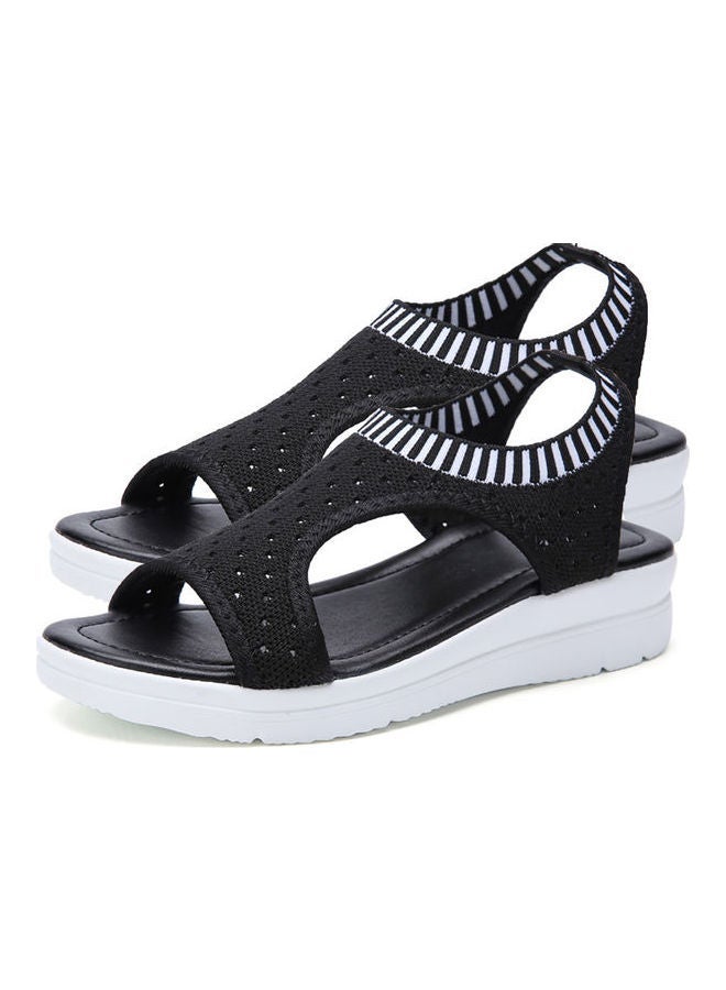 Generic - Open Toe Low Wedge Knitted Sandals Black - Image 1