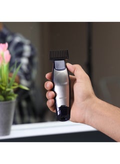 GEEPAS Professional Hair & Beard  Trimmer |  60 Minutes Working Time, Zero Overlap Stainless Steel Blades for Corded and Cordless Use | Low Noise,  USB and DC Adaptor with BS Plug| Provide Accessories Like Combs, Oil, Adapter for Professional Finish| 2 Years Warranty GTR56022 Blue/Silver  - Image 4
