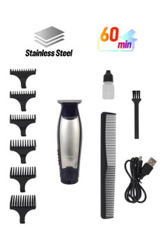 GEEPAS Professional Hair & Beard  Trimmer |  60 Minutes Working Time, Zero Overlap Stainless Steel Blades for Corded and Cordless Use | Low Noise,  USB and DC Adaptor with BS Plug| Provide Accessories Like Combs, Oil, Adapter for Professional Finish| 2 Years Warranty GTR56022 Blue/Silver  - Image 1