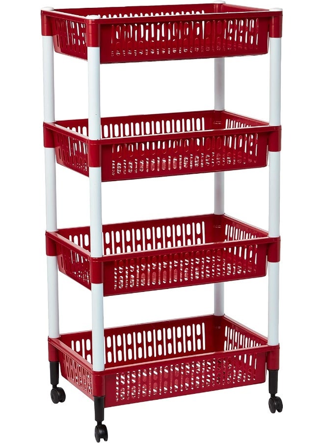 كوزموبلاست درج خضار بعجلات 4 رفوف احمر 45 x 30 x 89سم - Image 1