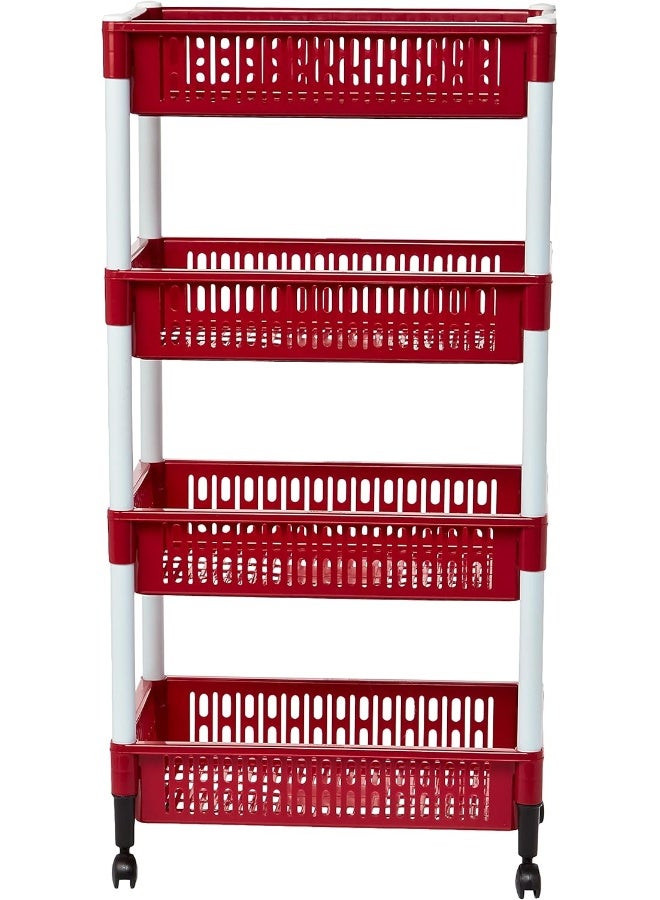كوزموبلاست درج خضار بعجلات 4 رفوف احمر 45 x 30 x 89سم - Image 4
