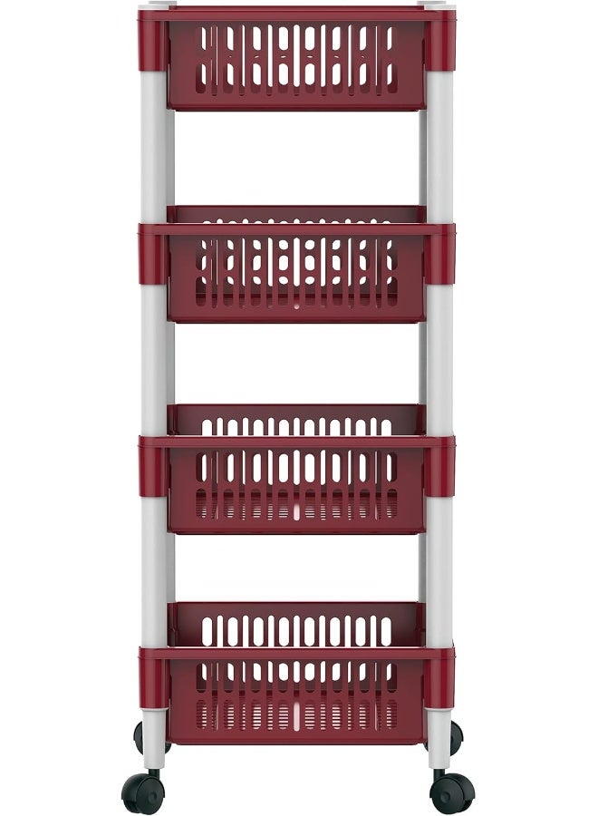 كوزموبلاست درج خضار بعجلات 4 رفوف احمر 45 x 30 x 89سم - Image 2