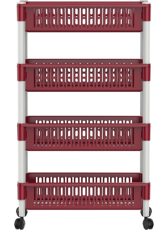 كوزموبلاست درج خضار بعجلات 4 رفوف احمر 45 x 30 x 89سم - Image 3