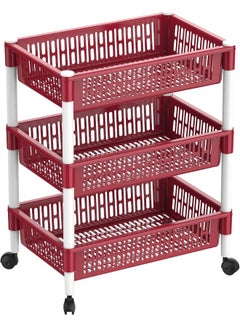 Cosmoplast Multipurpose Plastic Trolley Vegetable Rack 3 Tiers Dark Red 45 x 30 x 65cm  - Image 1