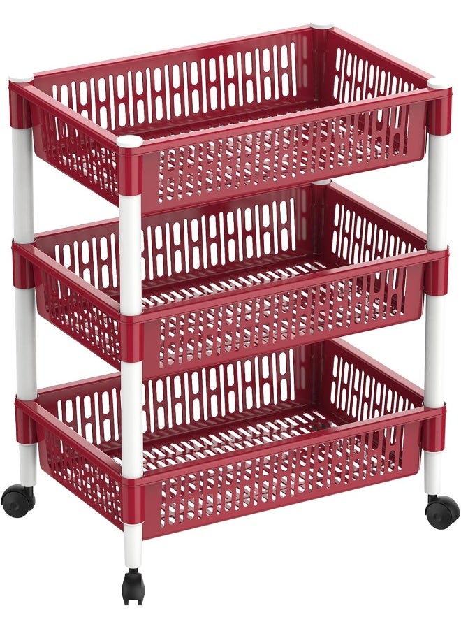 Cosmoplast Multipurpose Plastic Trolley Vegetable Rack 3 Tiers Dark Red 45 x 30 x 65cm  - Image 1