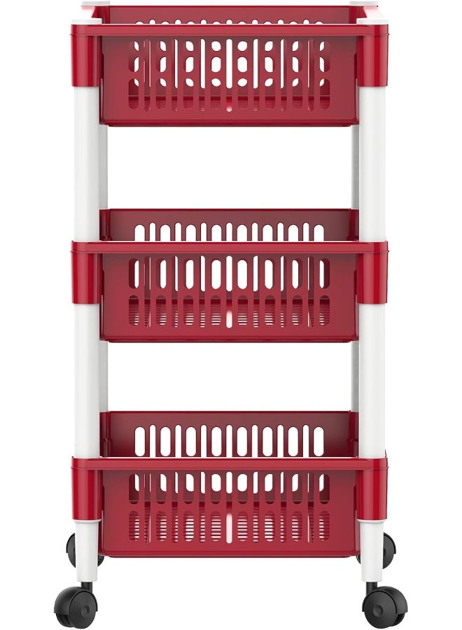 Cosmoplast Multipurpose Plastic Trolley Vegetable Rack 3 Tiers Dark Red 45 x 30 x 65cm  - Image 3