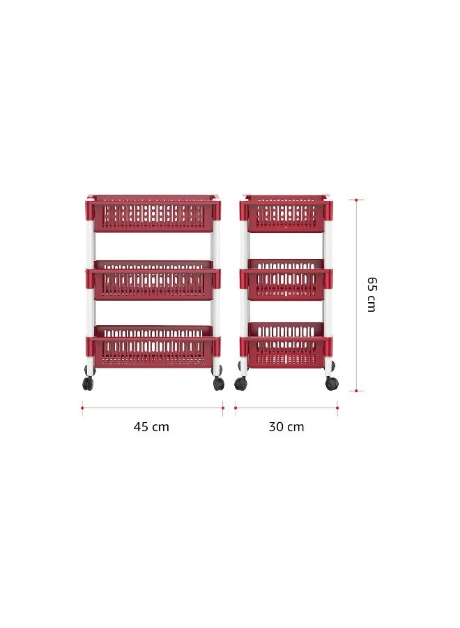 Cosmoplast Multipurpose Plastic Trolley Vegetable Rack 3 Tiers Dark Red 45 x 30 x 65cm  - Image 5