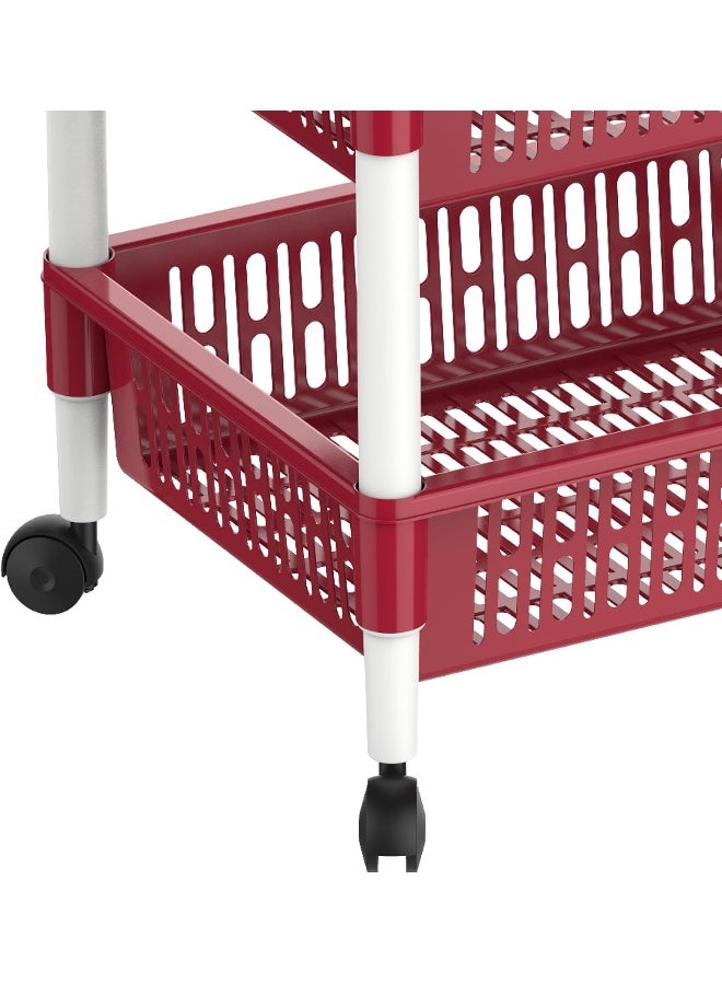 Cosmoplast - Multipurpose Plastic Trolley Vegetable Rack 3 Tiers Dark Red 45 x 30 x 65cm - Image 1