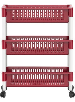 Cosmoplast Multipurpose Plastic Trolley Vegetable Rack 3 Tiers Dark Red 45 x 30 x 65cm  - Image 2