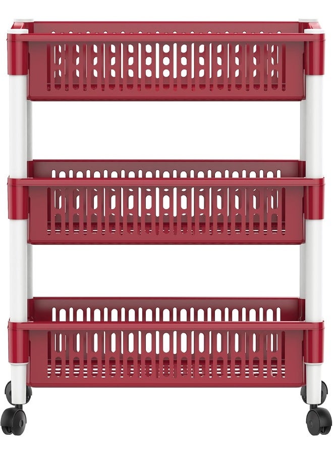 Cosmoplast Multipurpose Plastic Trolley Vegetable Rack 3 Tiers Dark Red 45 x 30 x 65cm  - Image 2