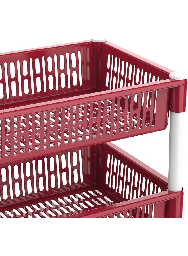 Cosmoplast - Multipurpose Plastic Trolley Vegetable Rack 3 Tiers Dark Red 45 x 30 x 65cm - Image 1