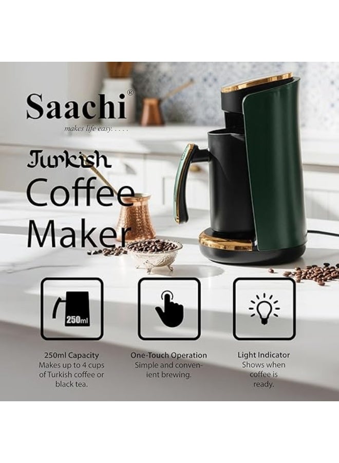 Saachi Turkish Coffee Maker NL-COF-7046-GN, 4 Cups Automatic Electric Coffee Machine, Anti-Overflow System, 250ml Tank, Tea & Turkish Coffee Brewer, 400W 250 ml 400 W NL-COF-7046-GN Green - Image 5