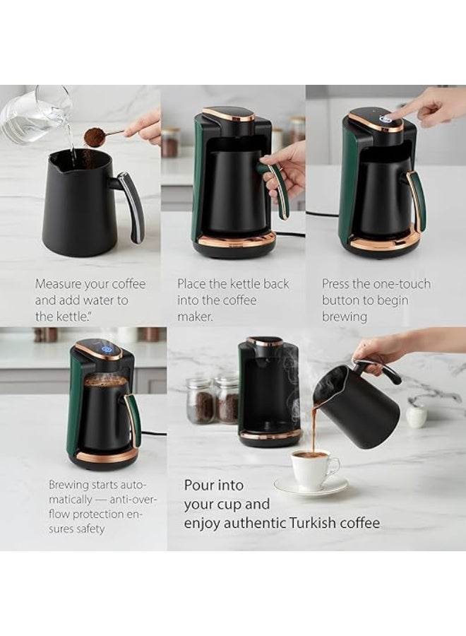 Saachi Turkish Coffee Maker NL-COF-7046-GN, 4 Cups Automatic Electric Coffee Machine, Anti-Overflow System, 250ml Tank, Tea & Turkish Coffee Brewer, 400W 250 ml 400 W NL-COF-7046-GN Green - Image 4