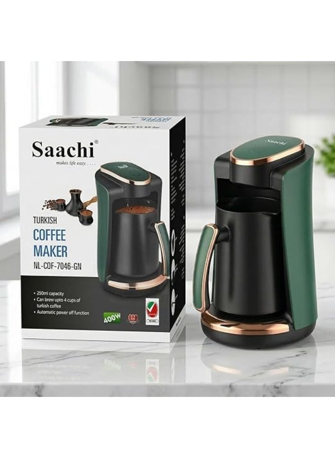 Saachi Turkish Coffee Maker NL-COF-7046-GN, 4 Cups Automatic Electric Coffee Machine, Anti-Overflow System, 250ml Tank, Tea & Turkish Coffee Brewer, 400W 250 ml 400 W NL-COF-7046-GN Green - Image 2