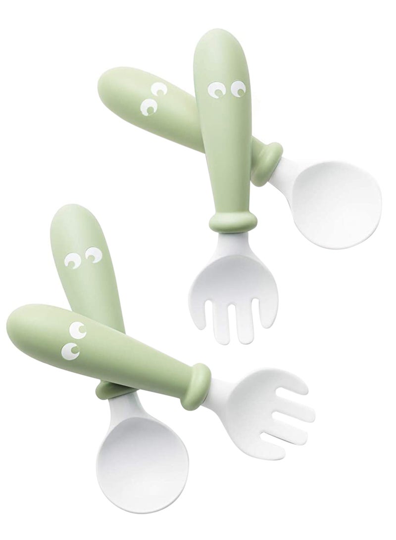 BABYBJORN - Pack Of 2 Baby Spoon And Fork Powder Green And White - Image 1