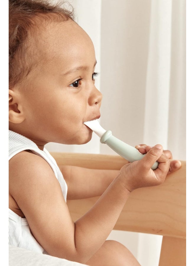 BABYBJORN - Pack Of 2 Baby Spoon And Fork Powder Green And White - Image 1