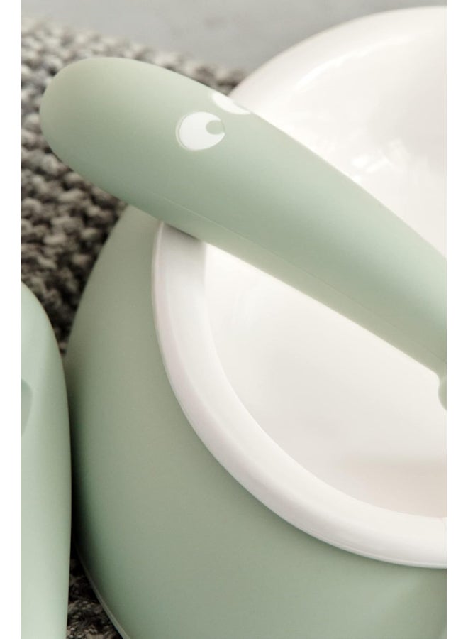 BABYBJORN - Pack Of 2 Baby Spoon And Fork Powder Green And White - Image 1