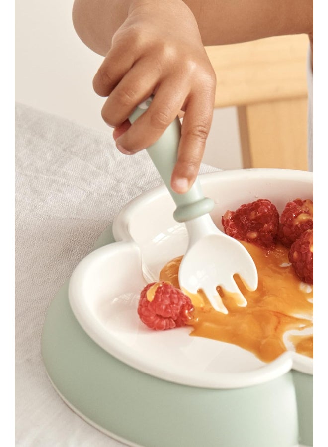 BABYBJORN - Pack Of 2 Baby Spoon And Fork Powder Green And White - Image 1
