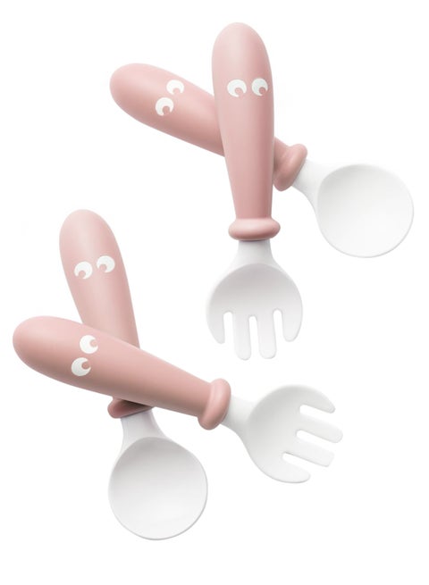 Pack Of 2 Baby Spoon And Fork - Powder Pink And White