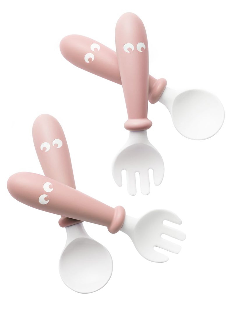 BABYBJORN - Pack Of 2 Baby Spoon And Fork - Powder Pink And White - Image 1