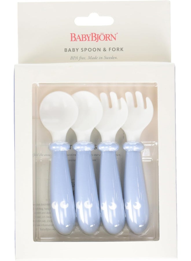 BABYBJORN - Pack Of 2 Baby Spoon And Fork Powder Blue And White - Image 1