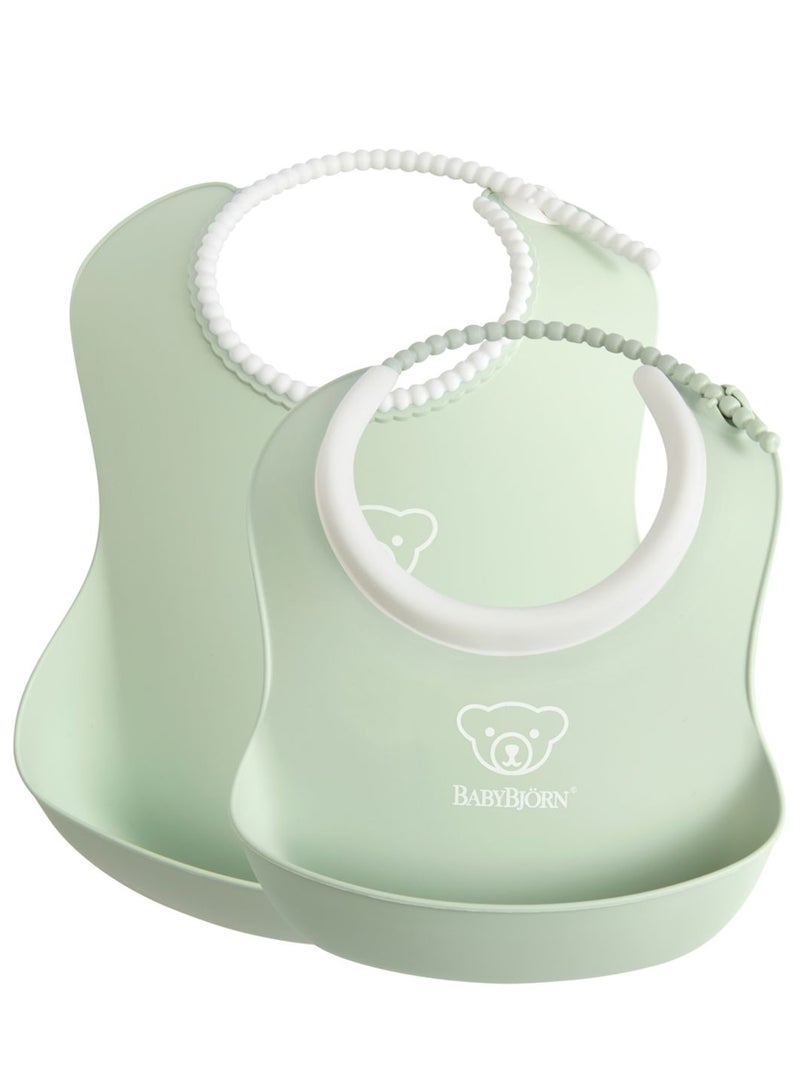 BABYBJORN - Pack Of 2 Baby Feeding Bib Set, Powder Green - Image 1