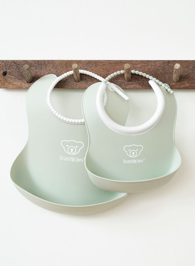 BABYBJORN - Pack Of 2 Baby Feeding Bib Set, Powder Green - Image 1