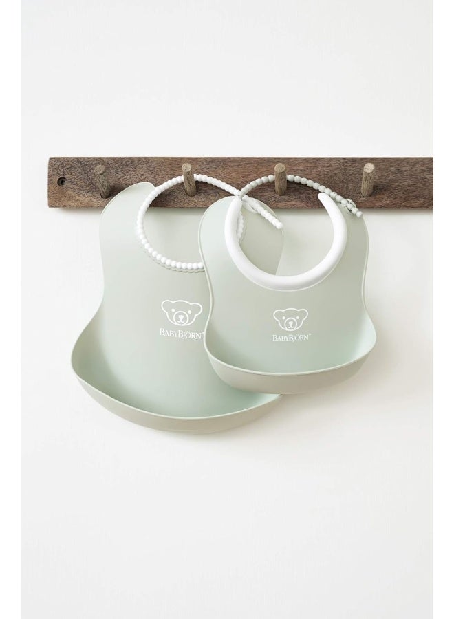 BABYBJORN - Pack Of 2 Baby Feeding Bib Set, Powder Green - Image 1