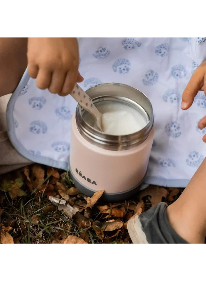 BEABA Thermal Meal Preservation Container For Baby And Children, 100% Airtight Stainless Steel Keeps Food Hot Or Cold For More Than 5 Hours, Double Layered 500 Ml - Blue, White