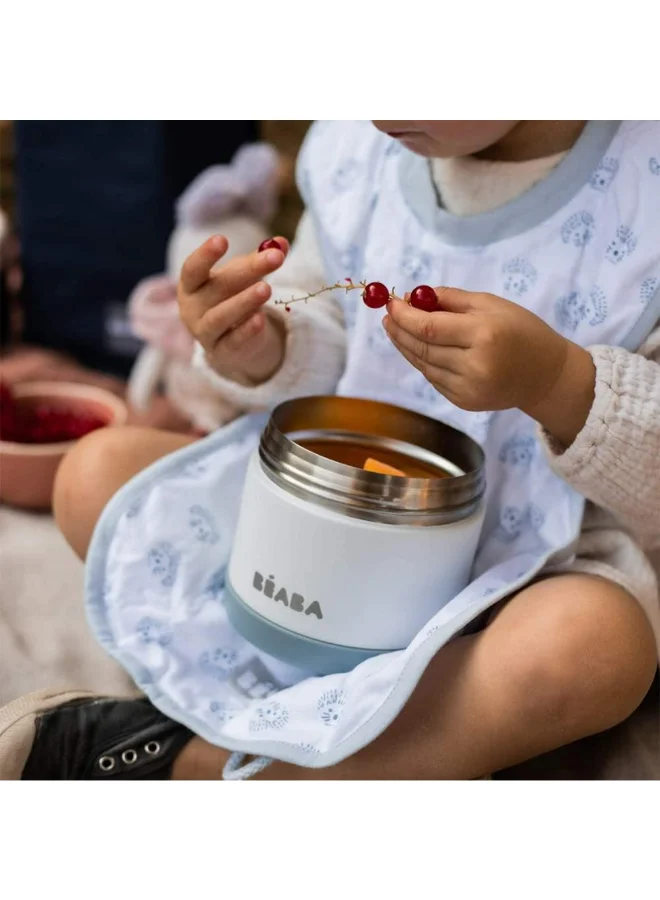 BEABA Thermal Meal Preservation Container For Baby And Children, 100% Airtight Stainless Steel Keeps Food Hot Or Cold For More Than 5 Hours, Double Layered 500 Ml - Blue, White